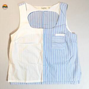 Nice Things Paloma S. Cropped Tank Top White Blue Striped Cotton Women's Size 6